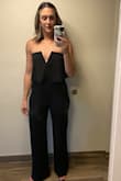 Loved this jumpsuit! Got a lot of compliments and I felt great in it all night. I ordered a Medium for extra leg length and it was just a tiiiiiiny bit too big up top. If I had bigger boobs or wore a bra - it would've been perfect. Alas, the regular strapless I packed didn't work with it. It was fine, just had to keep an eye out. Highly recommend. - Alaina P.