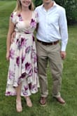 The material is very light and flowy. I was able to iron out wrinkles in the fabric so I could make it look perfect for the wedding I was attending. 
The v neckline is too deep and showed my bra so I bought a beige lacy "half cami," basically a bandeau bra to wear over my regular bra and it worked perfectly! 
The "high-low" cut on the skirt is super cool and adds a more fashionable element. It was fun to spin in it on the dance floor! - Meghan O.