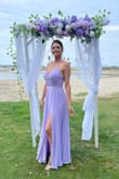 Great bridesmaids dress. The sparkling waste detail is very flattering. Nice adjustable straps in the back make it easy to fit different body types. Perfect length to wear with heels and beautiful color. Good quality, easy to steam and clean. - Rita R.