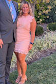 I typically do not wear this type of style bc of my body type, however it fit nicely, especially with being 4'11. The ONLY thing I was not aware of and had a meltdown about because I didn't realize until the day of my friend's wedding& was that the dress (pink) is VERY see through. I had no choice but to wear it, but was super self conscious all night. Dress is very soft and doesn't wrinkle, which I appreciated. - Christine C.