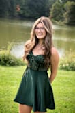 My daughter got this dress for first ever homecoming and loved it. The top part of the dress was so cute and different than the dresses the other girls were wearing, which made her stand out. The dark green is so pretty! Her Dad and I liked the length, not too short :) - Elizabeth S.