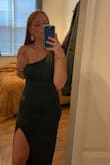 This dress is amazing, it was so flattering and the material is very comfortable. I wore this to an April wedding and got compliments all night. The slit was the perfect length to not have to worry about showing. - Megan O.