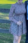 Love wearing this to a fall wedding in a barn! The dress got me so many compliments! It was really comfortable and stylish! I styled it with gold hoop earrings and a low bun hairstyle. I also wore Spanx shorts under since it was on the shorter side. Would recommend and would wear again! Loved it. I ordered a small because the medium was sold out. The small was fine. Not tight. - Lauren H.