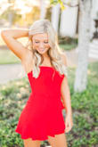 This romper is beautiful and fits true to size.  I wore it for senior photos and it photographs so well!  I am petite and did not have to have it altered at all!!! - Melanie M.
