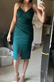 I bought this for a wedding and it did not disappoint. The color and fit is so flattering! It has some stretch to eat so even after eating you won't be uncomfortable! - Stephanie S.