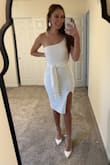 This dress was perfect for my bridal shower. I wanted a little leg slit but nothing too sexy. I love the slit on the right leg not the left, those are impossible to find! The dress is not see-through when wearing nude undergarments. - Christina B.
