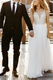 I saw this ad on Lulus about 5 years ago, and never stopped thinking about it. When it came time for my wedding, I never imagined a $250 dress would be right-- but I ordered it just to check it off my list. I ended up loving the dress so so so much. I did do a fair amount of alterations-- not only normal fitting adjustments, but also lining the beaded part (the middle is totally sheer and the pads are somewhat noticeable) and adding another layer of lining to the skirt to ensure it was totally opaque. Very worthwhile adjustments-- and for the price, still extremely affordable. Got so much positive feedback on the dress. Only wish I could wear it again and again! - Maureen Q.