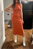 The fit on this dress was perfect. I like the material, it feels like it will hold up well and won't show underwear lines easily. The color is perfect for both summer and fall! - Rhonda K.