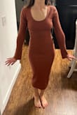 A great fall dress! The color is a perfect rusty red and the fit is lovely. Great for date night or a fun outing with friends! - Rhonda K.