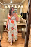 This dress is beautiful, it tuns a little long, I am 5'8" and I needed tall heals.
The fabric has a good quality, it is a great dress!! - Natalia G.