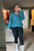 I have always gravitated towards grey, beige, or white sweaters. Looking at my closet for this season, I knew I wanted to add pops of color to my sweater collection. Cue this sweater: it is the perfect oversized fit and the most GORGEOUS teal blue I have ever seen. I love it! I got a small and am obsessed with the fit :) - Jen M.