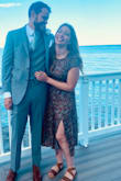 I wore this dress at two September weddings and it was the most comfortable dress. The fabric is flexible and thin, but still looks very nice. Great for lots of dancing. Some people mentioned difficulty with bra and open back, I was able to position my bra in a way that it barely showed. - Clarissa B.