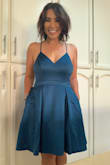 Dress fits exactly how I would hope. It has some flare and cute pockets. - Christina R.
