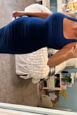I originally ordered a large, but had to send it back for an extra large.. I love all the Rouching because it hides all my problem (hips/belly) areas and make my butt look nice. Idk why it won't let me rotate the photos. - Stephanie D.