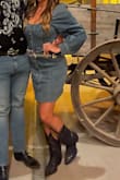 I wish they had an XS option because the small definitely ran on the larger side. Even though it was a little big I decided to keep it and get it altered because I loved the style so much, and was perfect to wear at a Luxury dude ranch in Montana. The denim is not cheap like some other denim dresses I've tried. - Allison A.