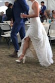 I bought these shoes for my wedding and they were amazing!! They looked so great with my dress and they added some good height for me to catch up to my husband while still being comfortable. Our wedding was entirely outdoors and they were stable enough for our dirt aisle and rock hopping for a few photos. I bought a few sizes because Lulus is amazing with their returns and costumer service, but my typical size fit great. I would definitely recommend these shoes to anyone. - Kelly K.