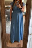 I loved the color of this dress and the slit. The length was also perfect for my 5'2 height with high heels. What I didn't love, was that I felt like the flutter sleeves made my shoulders look overly broad. It was also super low cut and I wouldn't have felt comfortable wearing it without pinning it. - Shirley
