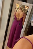 This was super flattering. My only issue was the top didn't lay that well in my chest, I would have needed an adhesive bra and I don't have a big chest. But the back is adjustable so that help[ed] a bit. I wanted to wear this to a fall event but the material is definitely more for the spring/summer. Color was beautiful  though! - Jenna A.