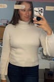 I would have really loved to keep the sweater. It was really flattering on except for the stitching around the neck looks like a bib and the turtleneck was really weird. I don't know if it was too long or not long enough, but it was unflattering. - Nicole I.