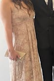 very cute dress! i looked at reviews and opted to buy a smaller size, glad i did because she fit perfectly! i normally go for a large with dresses and i bought this one in a medium, couldn't have been a better fit! i did safety pin the slit because it came up a bit higher on me. - Hannah K.