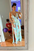 I love the way this dress feels as the material is soft. I had to make a few modifications however which is costing me a lot. The dress is long so I did take it up and inch and a half. I also added a hook and eye closure and felt this should come standard with this style and price point. I also took the slit up about 2 inches. The material at the slit opening was bunched up so it was a necessary fix anyway. - Helen M.