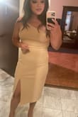The fit was really nice. If had more time I would have altered to suit my petiteness, but it wasn't that bad. Overall, I was really pleased with the dress. I wore it to a wedding. Please note that it stains with water like someone reviewed previously so be careful steaming. - Heidi J.
