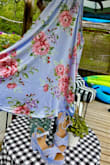 The fabric in this dress is really rich looking. I love it! But, the color of the dress is crazy hard to match unless you go neutral. I took it and matched the color (not blue, purple, but periwinkle!) Just what I wanted to make the look I imagined. - Vicky L.