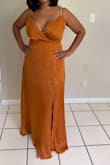 The color was perfect (burnt orange) and the fit was great. Keep in mind it's pretty low cut and long but heels would make it just fine. - Natalia I.