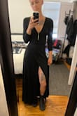 This material is so soft and smooth, dress hugs me perfectly. The slit and low neckline is very sexy. I felt very confident in this and got so many compliments. - Aja C.