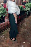 This was the only photo I got of the night unfortunately, but I paired it with a shawl and it was super comfortable and fabulous for a wedding after-party. It hugs in all the right places and gives the look of super fancy with casual material. The material is stretchy. Needs ironing before every wear for sure - wrinkles easily! - Lindsey W.