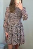 The dress is a perfect fit! It has a thick green lining so it is not see-through. The dress color is as shown and would look great with thigh-high boots :) The only con is that I have a small neck and it feels a little tight around the neck. However, I  am still keeping it! - Melanie B.