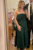 I wore this to a wedding and got many compliments! The color is beautiful and the skirt is very flowy and fun! I probably could have got a small but I liked how it fit and wasn't tight at all. - Anna V.