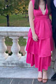 Wore this for a sorority function and it was amazing, very flattering in shape and in color. The fabric is like a thin, slippery feeling velvet, and it laid really nice. Got positive comments about it the whole night. - Emily P.