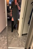 Bought this for a fall wedding. I am generally a small/medium, and I was worried about the fit since I'm all over the place with Lulus sizing. But a medium fit perfectly around the waist and was very flattering, even for someone like me who is built more rectangular/athletic without a very defined waist. The sleeves are a bit loose around the shoulder and can fall down easily, but I used a small piece of fabric tape and they stayed put all night. The long sleeves look great, but I rolled them up in this photo for a slightly more casual feel. Would probably recommend fabric tape along the bust too, or just don't bend over as it is a bit low cut and prone to showing a lot if not taped down. Ultimately a super cute dress perfect for numerous occasions. - Michelle P.