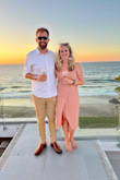 LOVED this dress! Very comfortable to wear. It's a higher slit than my typical style, but it didn't bother me like I thought it might. Agree with another review about moisture stains. Wouldn't suggest this dress if attending an outdoor (HOT) wedding. Perfect for indoors though! I got lots of compliments :) - Katie L.