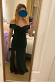 This dress was my first purchase from Lulus and I love it. It hugs your body but is stretchy, thick material, I do recommend wearing spanx with it for a smoother look and avoiding it hugging in the wrong places. I ordered both S and M and I could not zip the S, see my provided measurements for additional context. You can't really raise your arms in it, but that's what you get in an off the shoulder dress, so can't knock it for that. This dress fits me best with a strapless bra. I do wish the waist seam laid flatter. It adds a bit of bulk to the waist area. Also planned to get it hemmed. Am otherwise impressed with the quality and the price! I'm going to slay in this dress at a friend's wedding. - Alexa O.