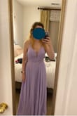 I love the color, the flow, the waist decoration. However, the waist has no give and wouldn't have worked for me sitting down or eating in the dress. I'm a 34c bust and usually perfect size 6 and I could not adjust the dress to allow me to fill out the cups (even with a stick on bra), so it didn't sit right and I was worried I'd pop out. If the back were not so low, I'd wear a bra to counter that, but that's not feasible with this dress. I really wanted to like and keep this dress but it's sadly just not right for me. - Alexa O.