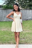 I purchased this cute dress for my daughter for her homecoming dance. The size chart worked perfectly (especially with adjustable straps since she is petite in height). The neckline and length were age-appropriate and we paired it with a cute gold low heel. She received tons of compliments&definitely a winner! - Erica C.