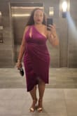 Wore this to a "shades of pink" breast cancer fundraising event. Amongst the beautiful ladies in all shades of pink this dress was definitely a standout. I got tons of compliments. It was snug and I needed help to close the zipper which is placed under the left arm, but the dress has a lot of stretch which made it a dream to wear. Also, happily, my bra was not visible through any of the keyholes.  And the gathering over the tummy was nice for hiding some of my tummy.  Love this dress! - Liana J.