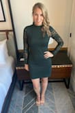 I loved this dress as soon as I tried it on. It's very well made and the material is thick and double lined and then there is an added 3rd layer that is a little like a slip. The lace sleeves give it that extra pop and wow factor. I wore it for an Oct wedding and received lots of compliments. I love the color. - Christine C.