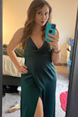 Beautiful color, and a very flattering fit. Wore this to a formal wedding and people loved it. My only word of caution- the leg slit is very high and I probably would have benefited from practicing walking in it more before the event because I was a little surprised at how the dress moved when I was walking and dancing, but overall loved the dress, am bummed I didn't get more photos in it! - Chloe B.