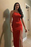 Y'all, if you're thinking about it, go for it. This material is so comfortable and stretchy. I ordered a medium because I recently sized up a little and I feel like it is true to size. I haven't attended my event yet so this is a screenshot from a try-on video but the length feels pretty good, it stays up very well and is a great color. - Katelynn E.