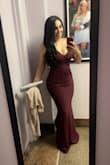 Love this dress!! Didn't need to wear anything under the slip take care of it!! Need it in a different color!!!
5'2" 150lbs got a small. - Erika F.