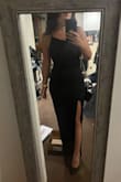 Pretty dress but very uncomfortable. I'm usually a size S but read the reviews and decided to size up. It wasn't tight, it felt loose but every time I walked the dress rode up and I kept having to fix my dress and slit position. I was just fixing myself all night which made it uncomfortable. - DOMENICA C.