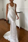 The fabric is thick and gives me a very good feeling when I'm wearing it. It runs a bit large on the bust area because I have a smaller chest. The color is pretty Champagne but it is too yellow to be my wedding dress. If you're looking for alternative color for a wedding, this is a very good option! - Mingkwan R.