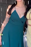 Beautiful dress. Fit me perfectly and was a great length with heels. I do not however recommend wearing this dress in high heat. I wore it to a September wedding in 95+ degree weather and had noticeable under-boob sweat patches within 30 mins!! I quite literally stuck some napkins under the dress/under my boobs for the rest of the night. - Amanda S.