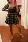 I love this dress! The fit was true to size for me but I can see how taller girls would consider it to be too short. The balloon sleeves complete this dress! - Allison L.