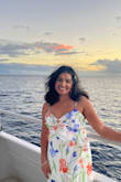Dress fits true to the size, fabric is so comfortable and elegant. I got compliments on my dress during my honeymoon trip to Maui. Love the dress. - Prabhjot K.