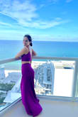 This two piece is sexy! I wore this when I went to Miami and Vegas and got lots of compliments from strangers. Just beware the thigh slit goes all the way up. 100% recommend this two piece when you want to sparkle for the entire night. - Jess J.