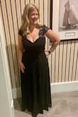 This dress was awesome! It was sexy yet still classy and comfortable. I was able to wear no bra because the top held me up nicely. It was a bit long so I had it hemmed and I had the slit brought down a tad. I forget my waist size but it flowed nicely and was not tight over my hips and waist. - Erin P.